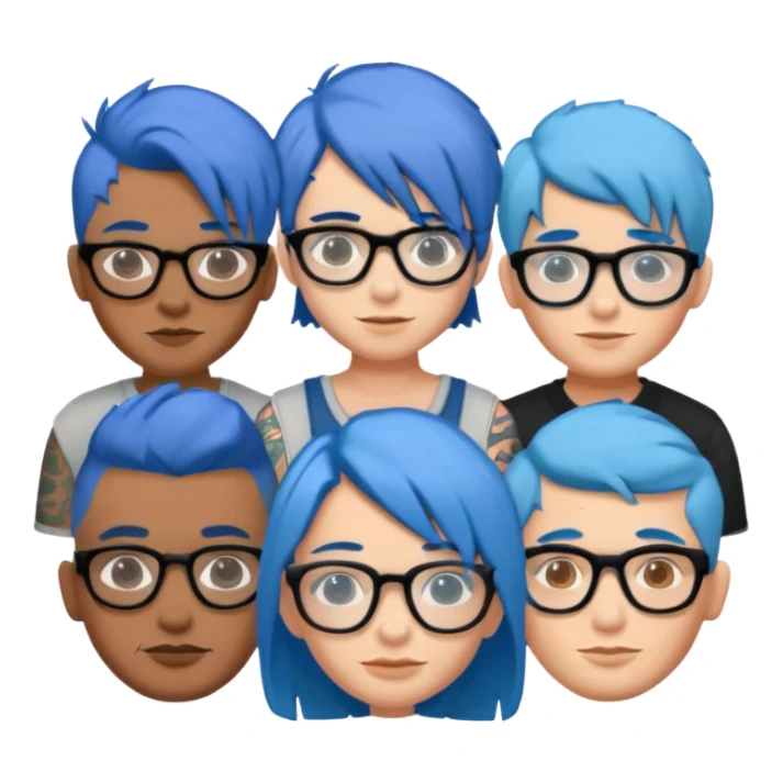 diverse group with blue hair, glasses, and tattoos sticker