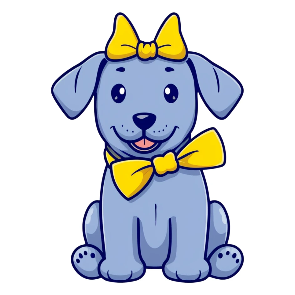 Blue Great Dane dog with a sparkly bow on its ear, cheerful expression sticker