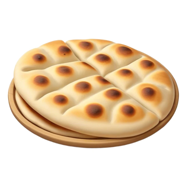 Cinematic Realistic Naan Bread Dish Emoji, showcasing soft, fluffy naan brushed with butter rendered with lifelike detail and inviting, warm lighting. sticker