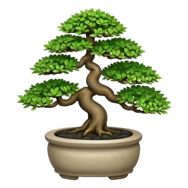 Bonsai Tree – Miniature tree in small pot, trimmed carefully, stone pot sticker