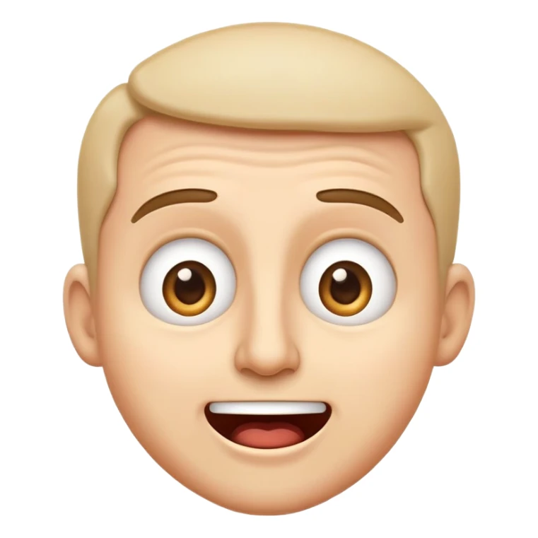 A cartoon-style emoji showing a man’s face: first expression is shocked or surprised with wide eyes and raised eyebrows, then it transitions quickly into a big joyful smile. The transition should be animated, expressive and exaggerated, typical emoji-style sticker