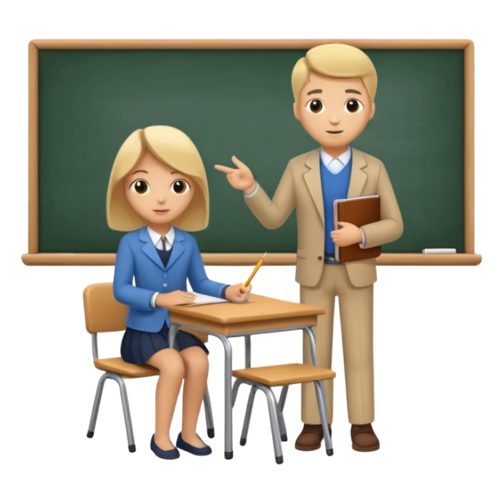 classroom scene with one student and a teacher sticker