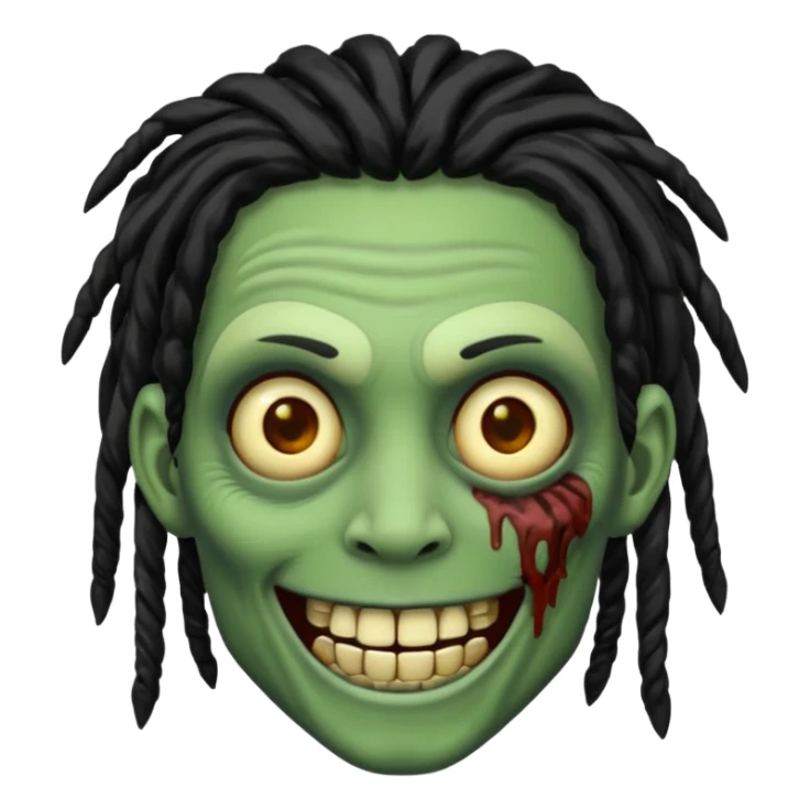 Make a image of a zombie with dreads make it like a emoticon not as scary make dreads black  sticker