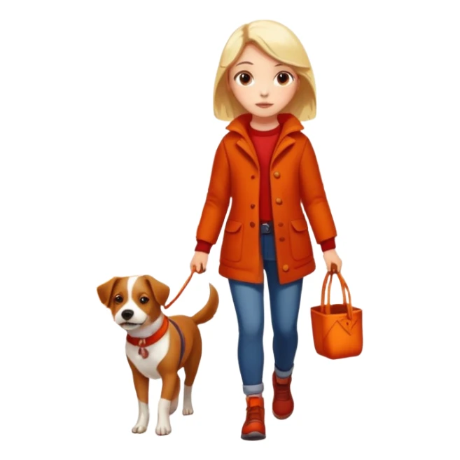 Girl walking her dog autumn scenery sticker