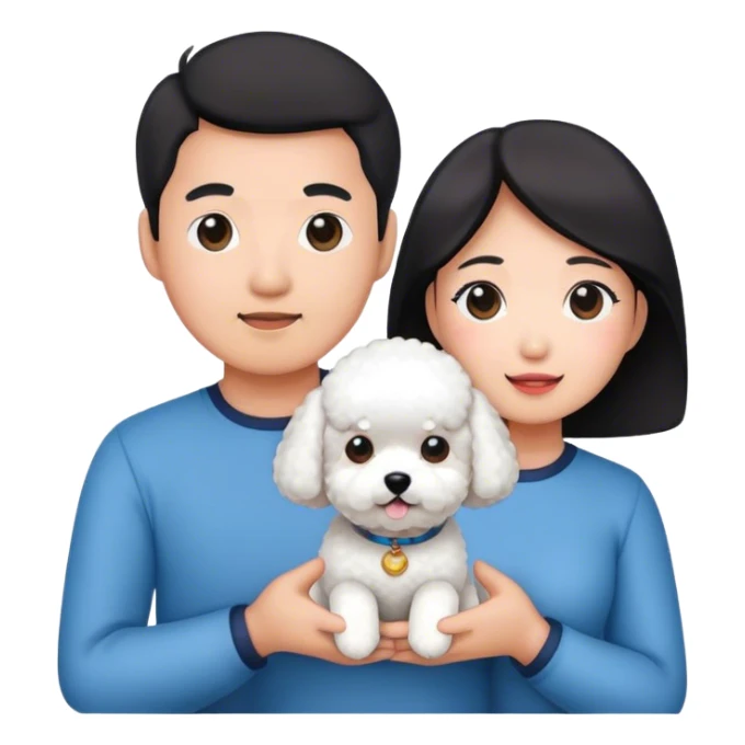 asian man and woman holding a bichon sticker