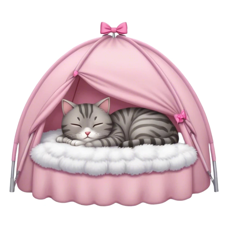 Grey tabby sleeping on a light pink tent with a bow on it sticker