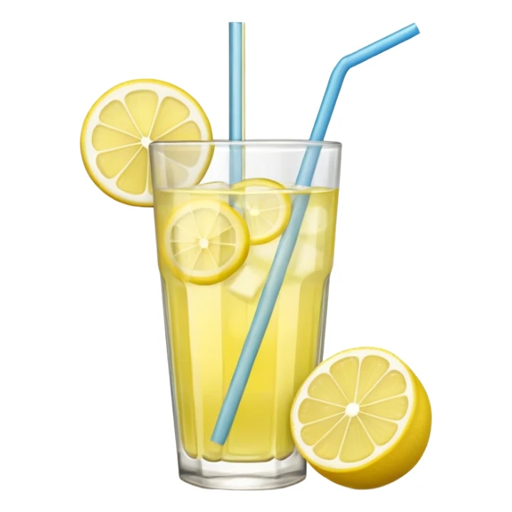 a glass of lemonade with a straw and lemon wedge sticker