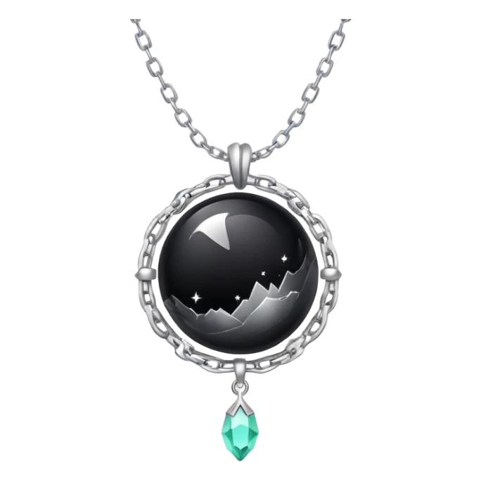 ethereal onyx stone radiating silver energy, cosmic dust around it, delicate floating chain sticker