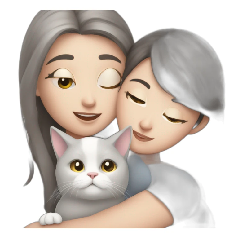 Grey white cat cuddles brunette girl sticker