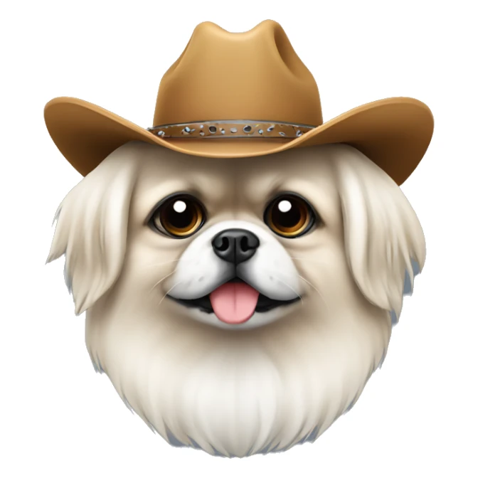 White Pekingese wearing a cowboy hat sticker