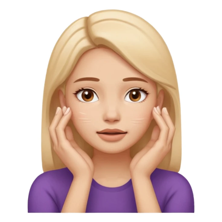 Simple emoji of a woman touching her face with both hands, hands pressing on cheeks and jaw, clear facial exercise with hands, easy to understand, simple icon, no beauty, no makeup, no medical elements
 sticker