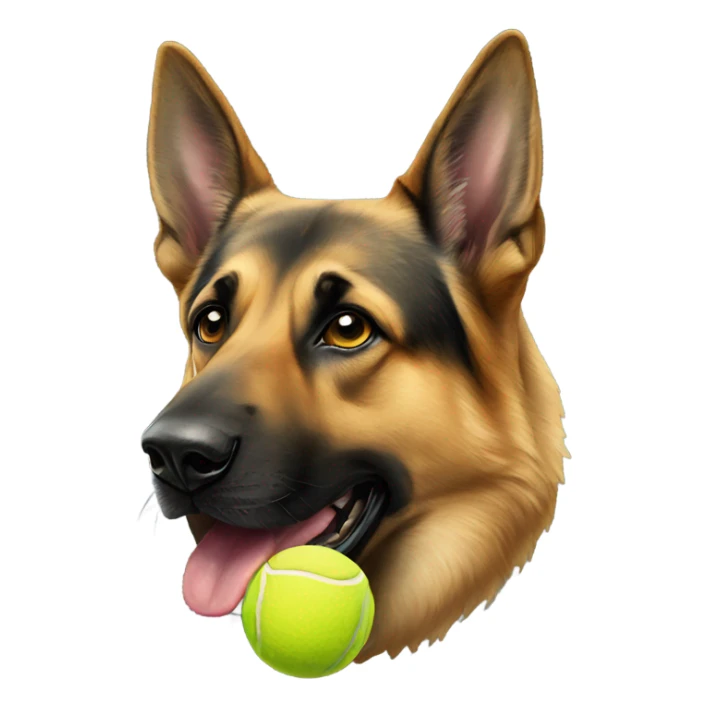 German shepherd holding tennis ball in mouth sticker