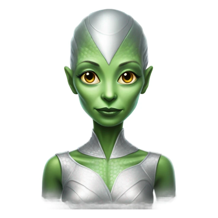 reptilian green alien woman, in silver sticker