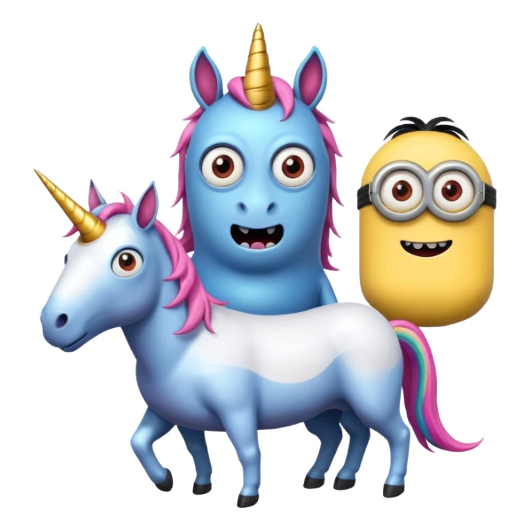 make a unicorn with a minion and a monster that’s evil  sticker