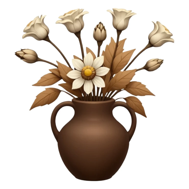 White Dried flowers and pods in a brown vase sticker