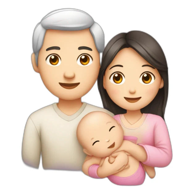 Femme et homme asiatique avec un bébé sticker