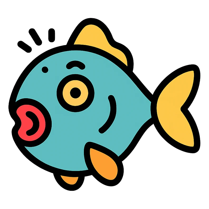 surprised fish icon with color outline sticker