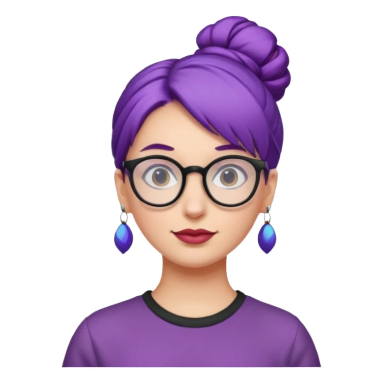 woman with purple hair bun and glasses sticker