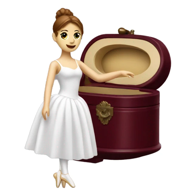 burgundy music box with white ballerina standing back sticker