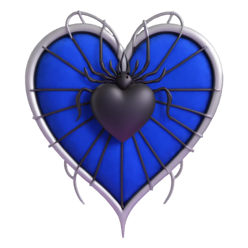 gothic heart, royal blue velvet, silver spiderweb overlay, dramatic and elegant sticker