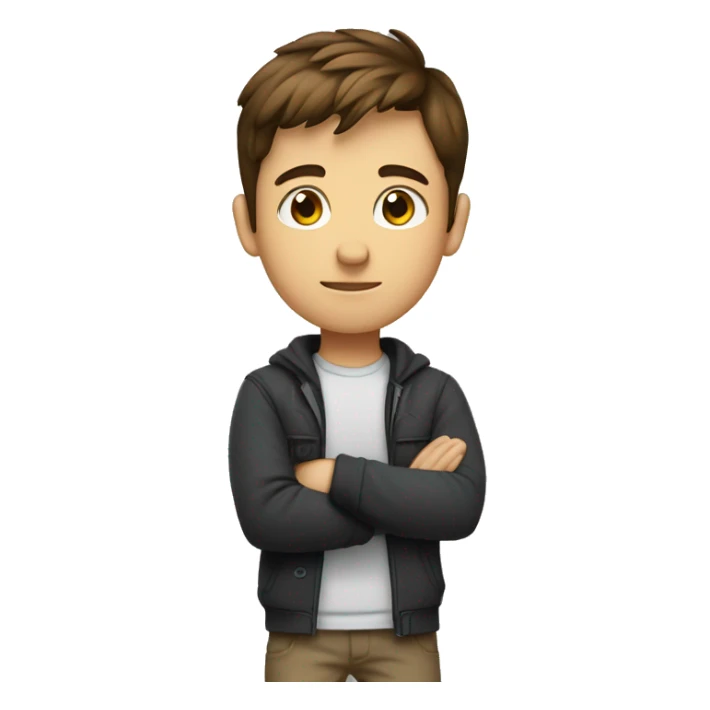 tech boy with brown hair, arms folded, side profile standing full body sticker