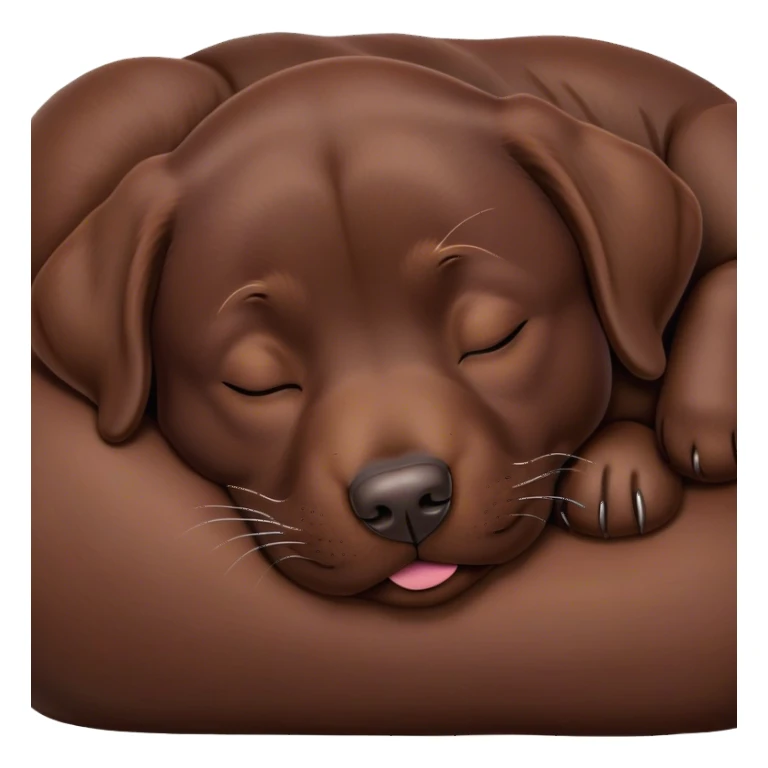 Meme-Worthy Cute Sleeping Chocolate Labrador Portrait Emoji, Head resting peacefully with a contented smile, showcasing a delightfully robust build and a luxuriously soft chocolate Fur, eyes shut in a serene nap, Simplified yet hilariously adorable features, highly detailed, glowing with a soft, drowsy light, high shine, relaxed and utterly lovable, stylized with an air of playful laziness, bright and heartwarming, soft glowing outline, capturing the essence of a comically sleepy companion, so meme-worthy it feels like it could instantly become the next viral sensation of adorable slumber! sticker