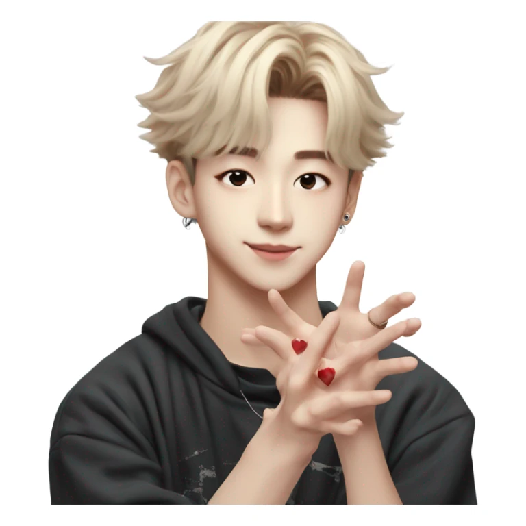 bang chan of stray kids emoji with finger hea sticker