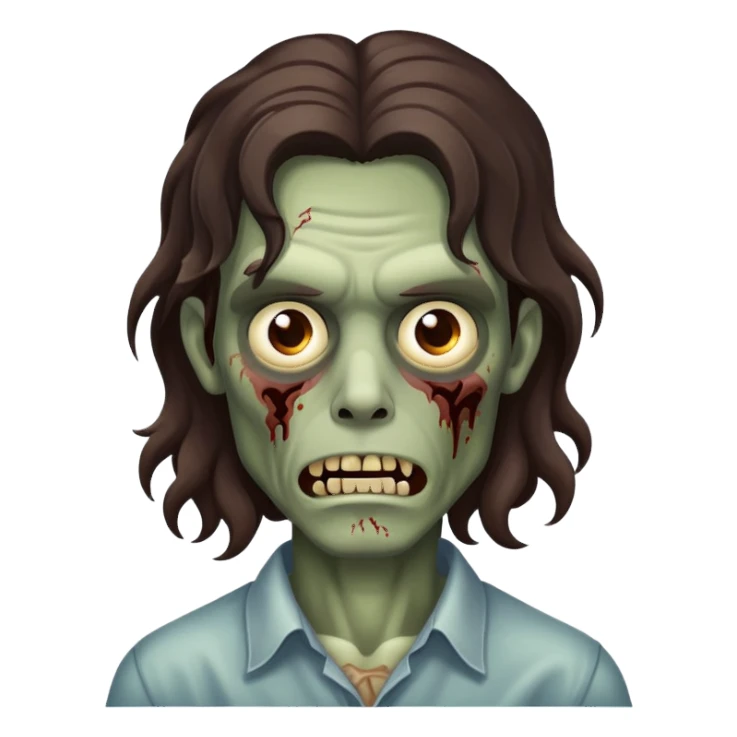 man zombie with long dark bown wavy hair sticker