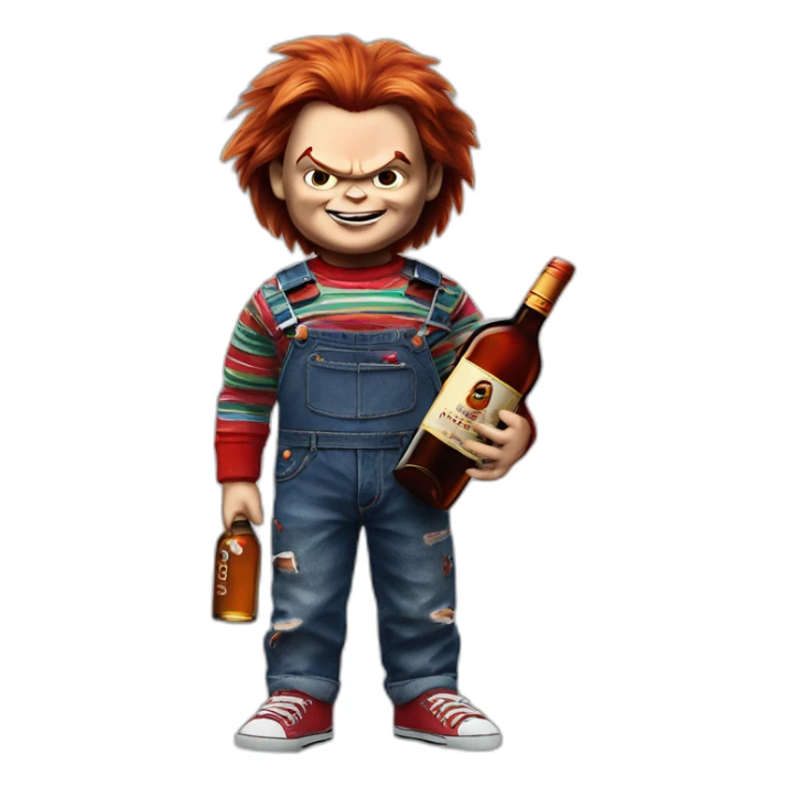 Chucky and bottle of cognac sticker