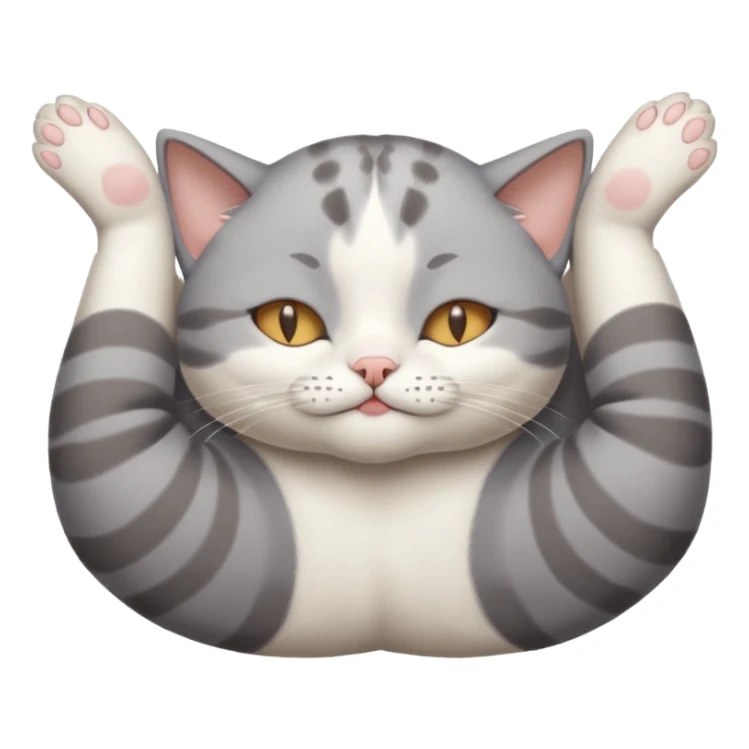 grey and white small cat eyes closed lying down upside down with paws stretched out straight in different directions sticker
