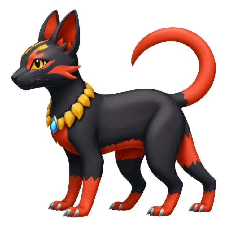 Colorful orange red black yellow Bastet-Salandit-Umbreon-Gatomon-Vernid-Protogen-Digimon-Fakémon-Pokémon-creature  (full body) sticker