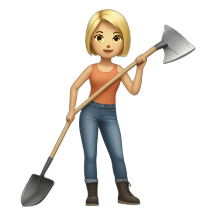 a blonde short straight haired girl with shovel sticker