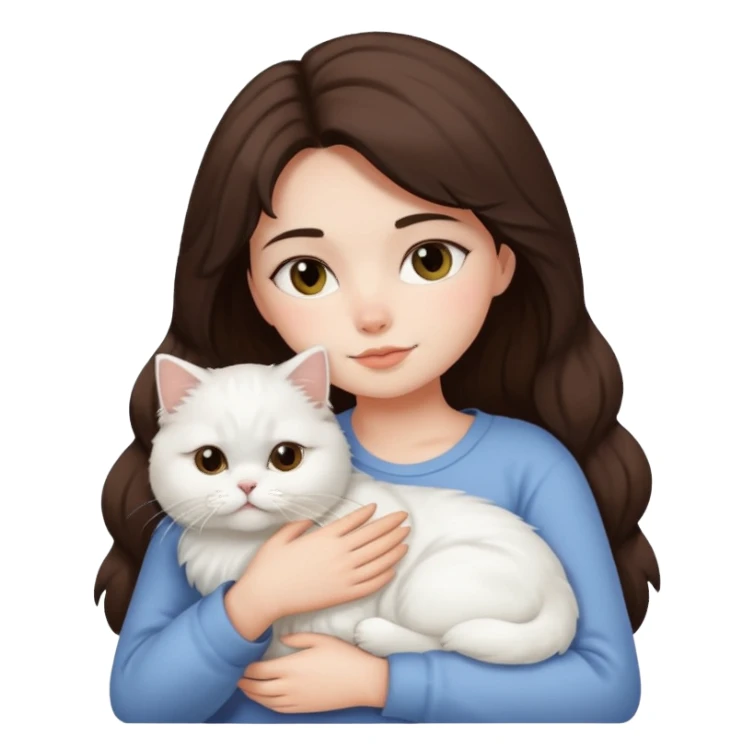 Brunette girl snuggling white Persian cat sticker