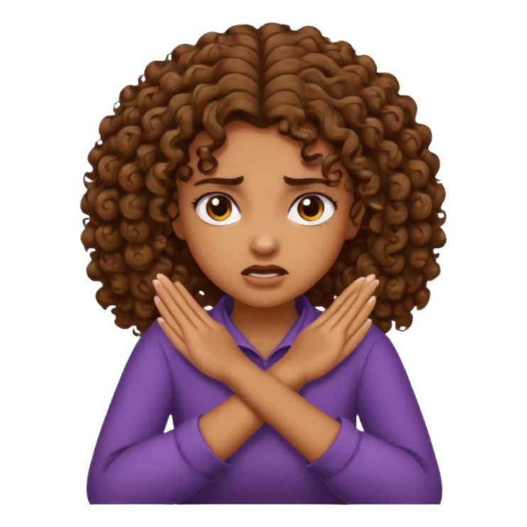 Brown curly girl crossed hands grabbing neck angry fave  sticker