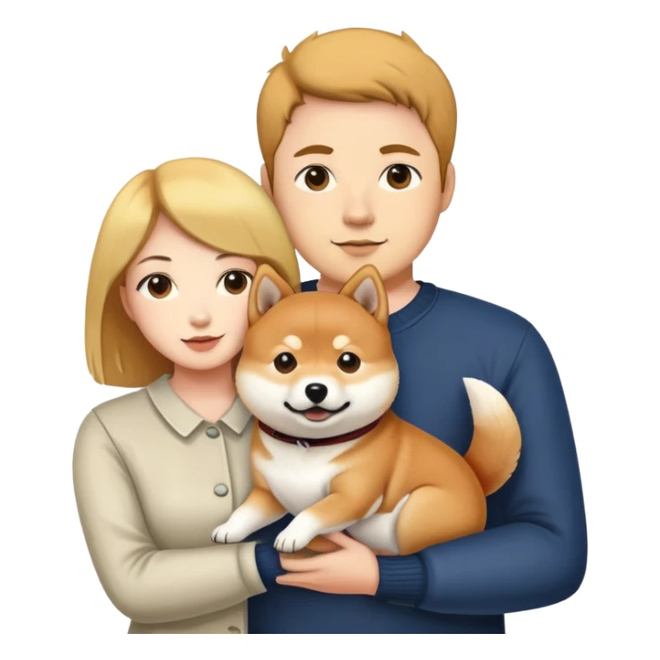 A man- and -a woman- holding -a Shiba Inu sticker