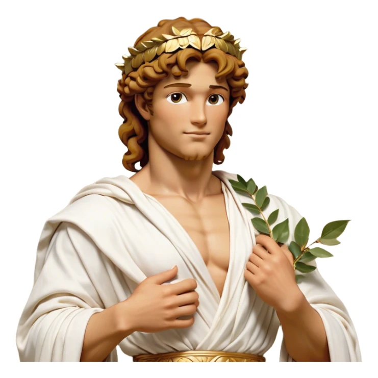 Cinematic Realistic Hercules Portrait, head tilted playfully and inquisitively, showcasing a blend of legendary power and youthful charm with the refined features of Michelangelo's David. His light tan, sculpted skin and thick, curly, golden brown hair—styled with wild majesty—evoke the spirit of the lion-wrestling Hercules. Clad in a softly draped white robe with subtle golden details and adorned with a Greek laurel wreath, his expressive eyes and warm smile capture an approachable yet formidable hero, bathed in gentle natural lighting. sticker