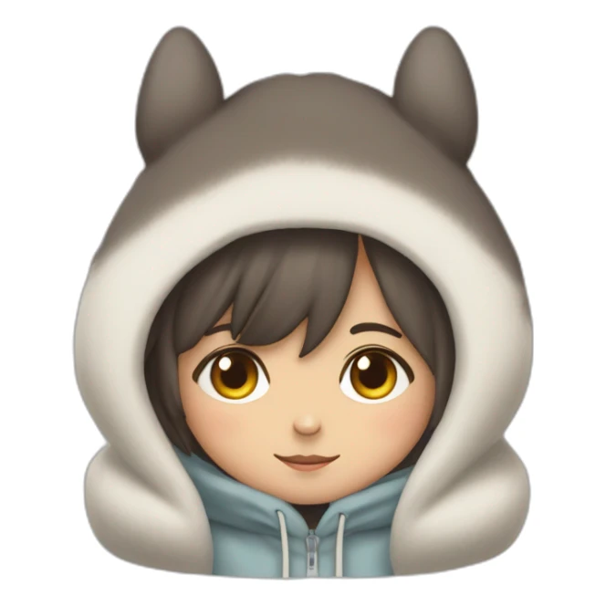 Fille Brune avec un sweat-capuche Totoro avec les couleurs de Totoro sur ventre  sticker