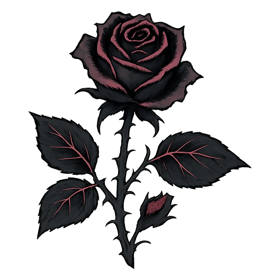 gothic rose, black and pink colors, ghibli style sticker