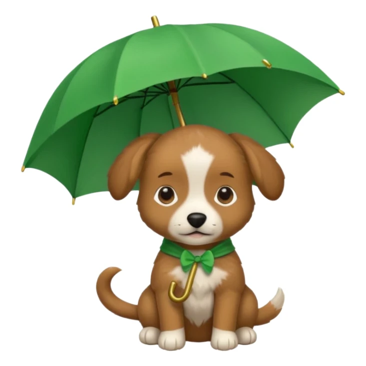 baby dog hold small green umbrella sticker