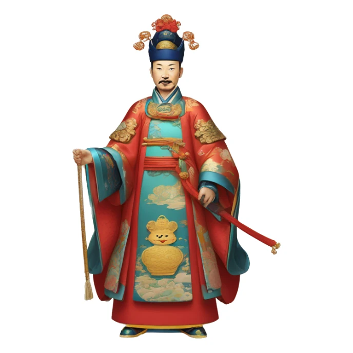 Qianlong, Qing dynasty's emperor, is recognized by his majestic attire: dragon-adorned imperial robes, a court headdress, and a ceremonial scepter. 🐉👑 sticker