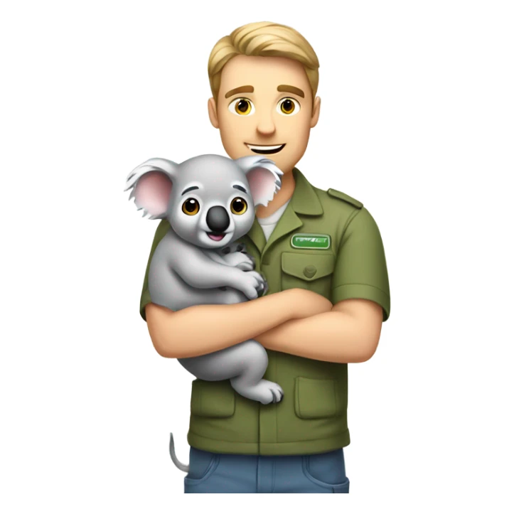 Caucasian male zookeeper holding cute koala sticker