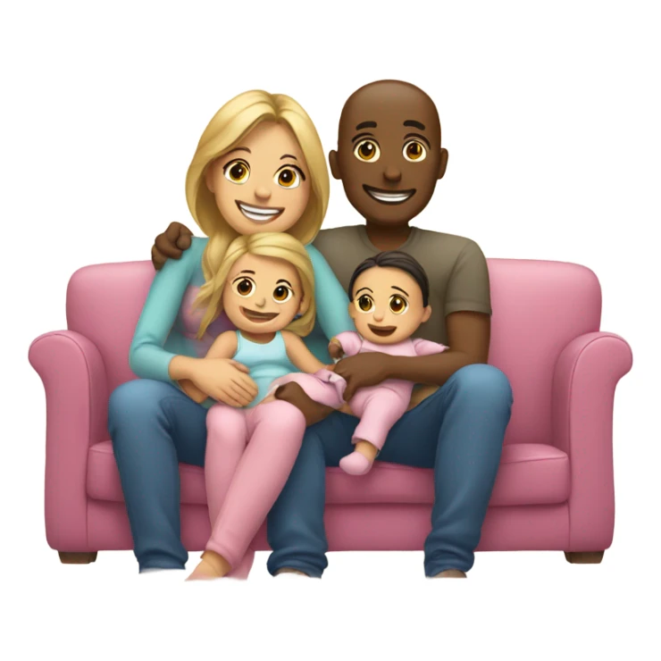 smiling couple with baby girl on couch together sticker