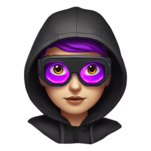Russian student wearing black hoody with violet letters "OMG", in vr headset. Cyberpunk style. Violet neon. sticker