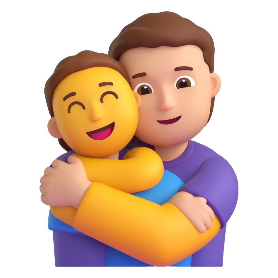 a person hugging someone named George, 3D emoji style sticker