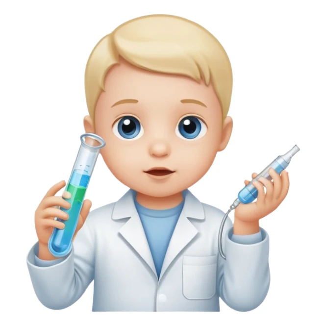 A baby with a laboratory tube in one hand sticker