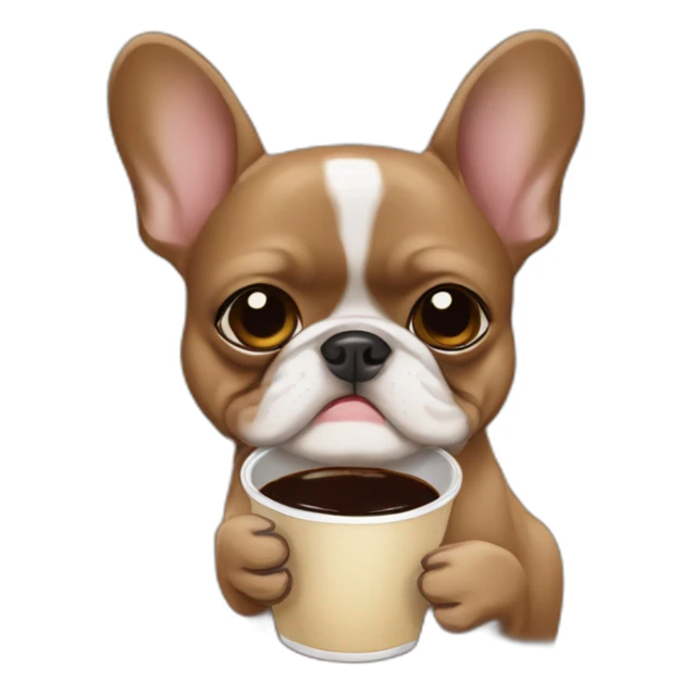 brown french bulldog drinking coffee sticker