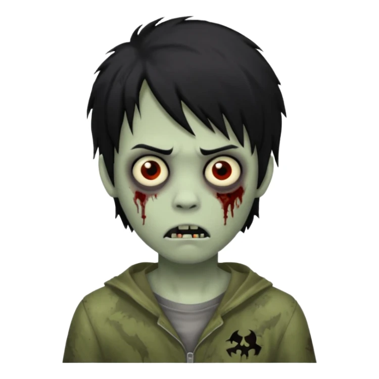 Boy, zombie, black hair, medium long, emo, shaggy, dark, spooky, creepy expression sticker