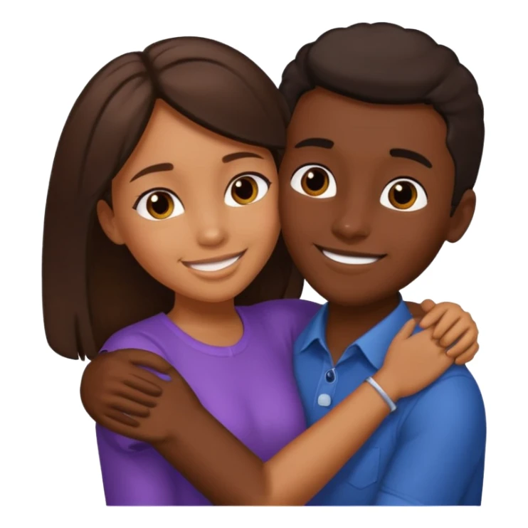 carmel girl with dark brown and tall darkskin black boy hugging  sticker