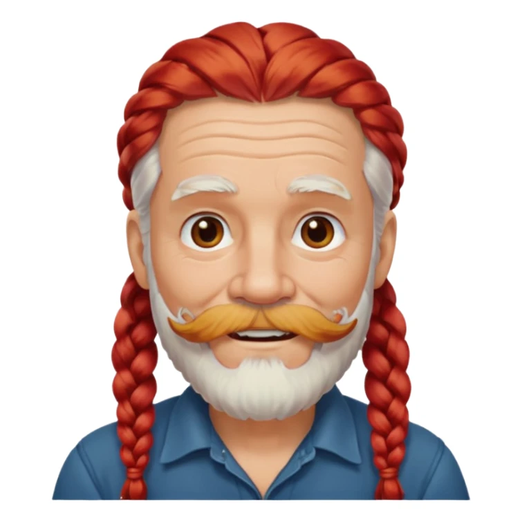 very old, white bearded and white mustached, red long haired, braided, earringed sticker