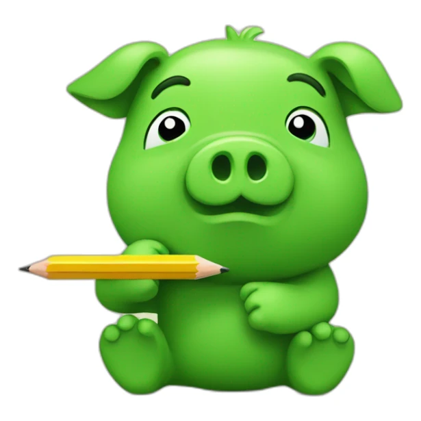 green piggy holding a pencil in his hand sticker